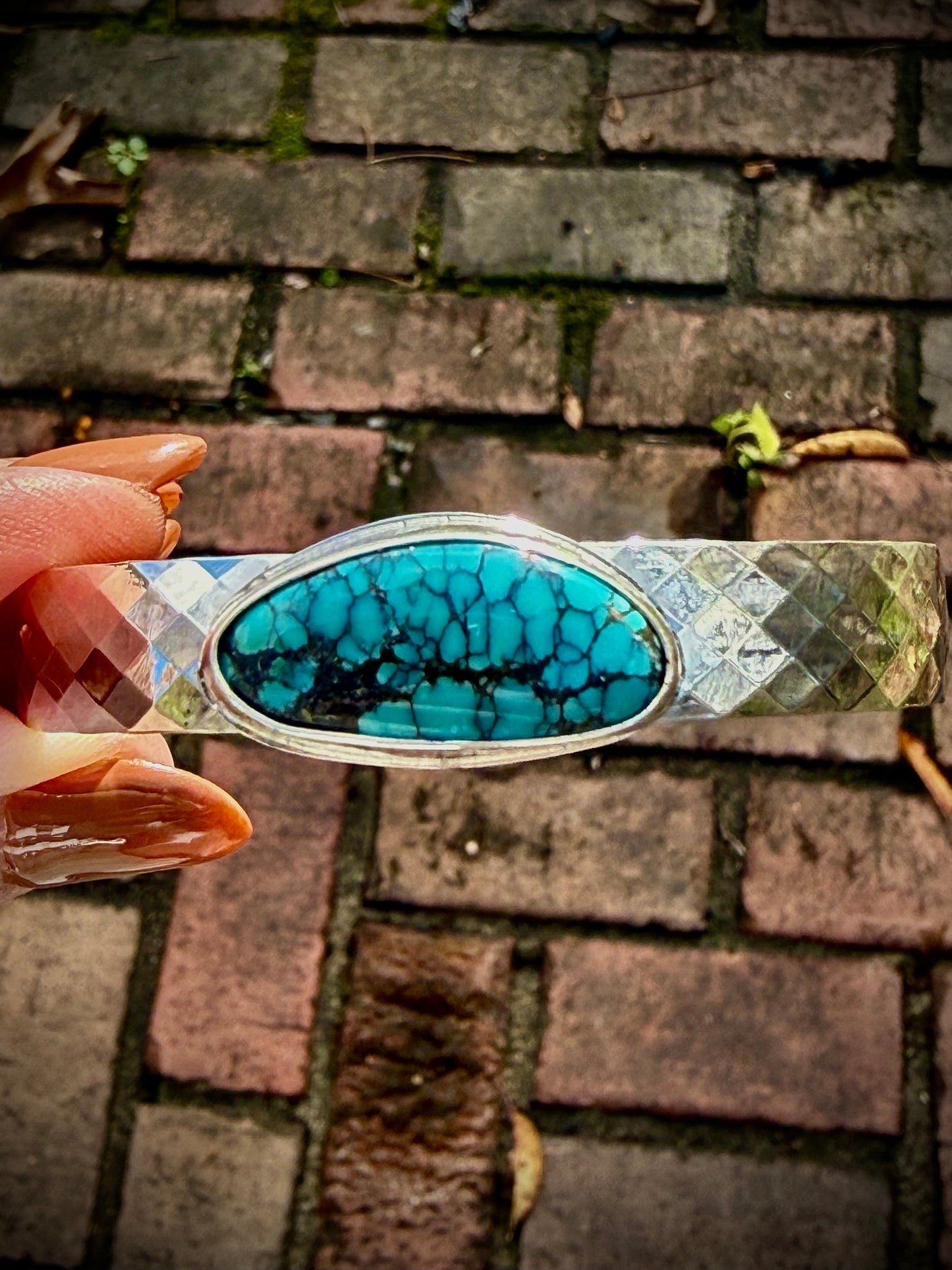 Hubei Turquoise Faceted Silver Cuff