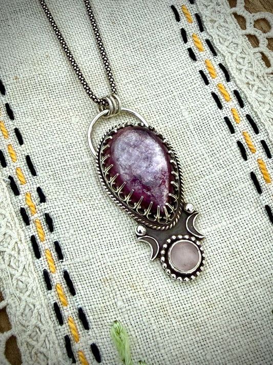 Lepidolite & Sea Glass Pendant