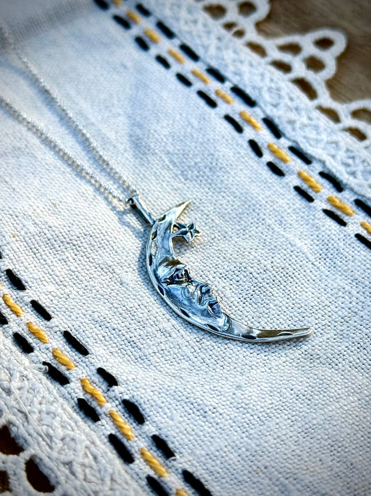 Sterling Silver Man in the Moon Necklace