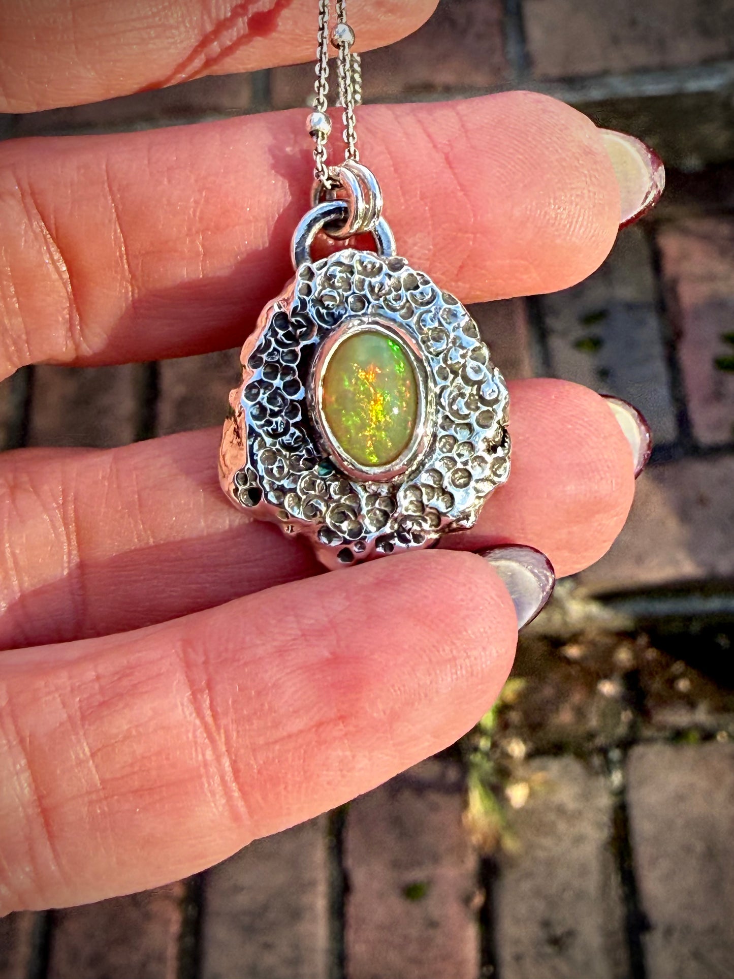 Melted Metal Opal Necklace