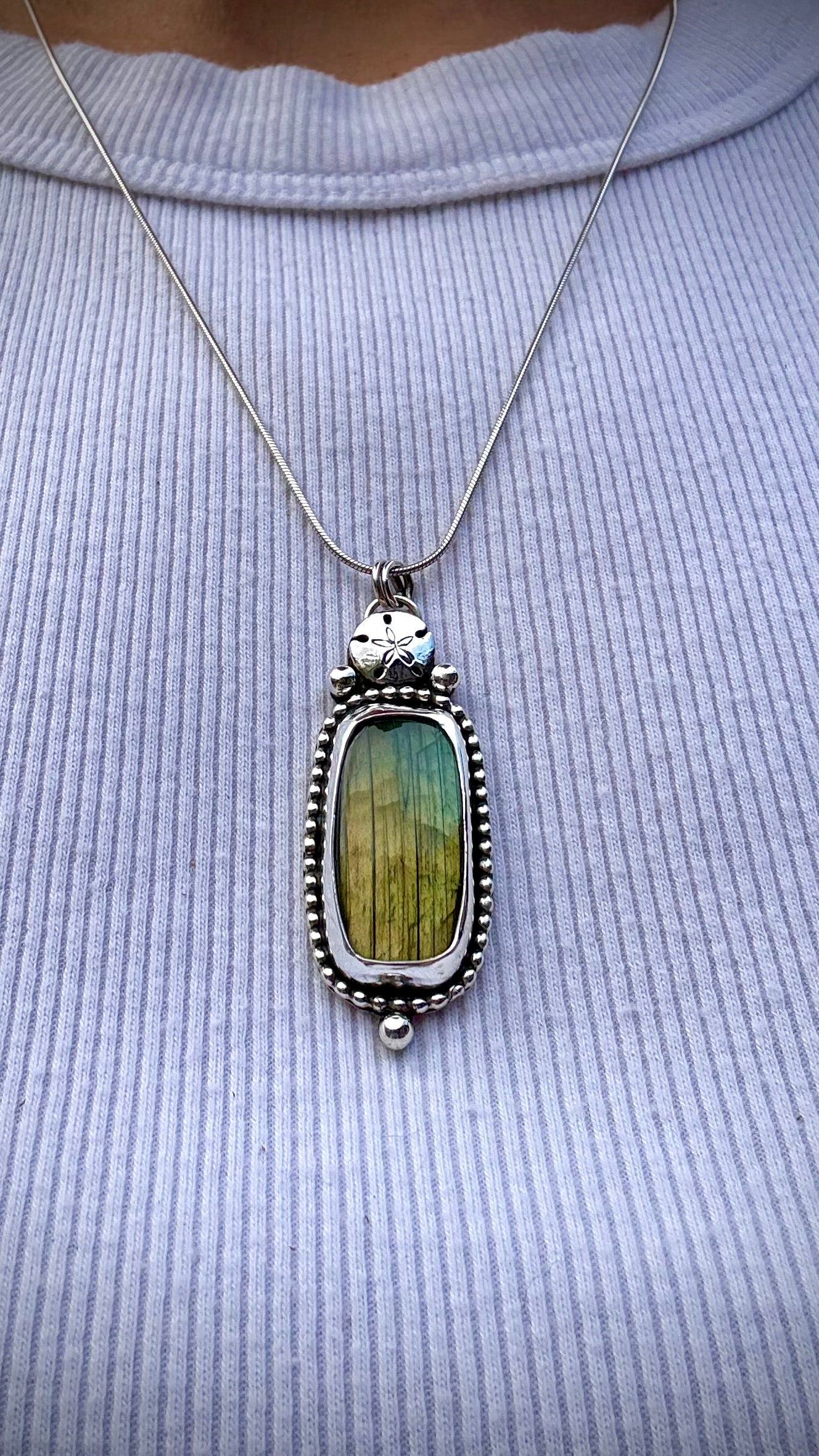 Beachy Labradorite Sand Dollar Necklace