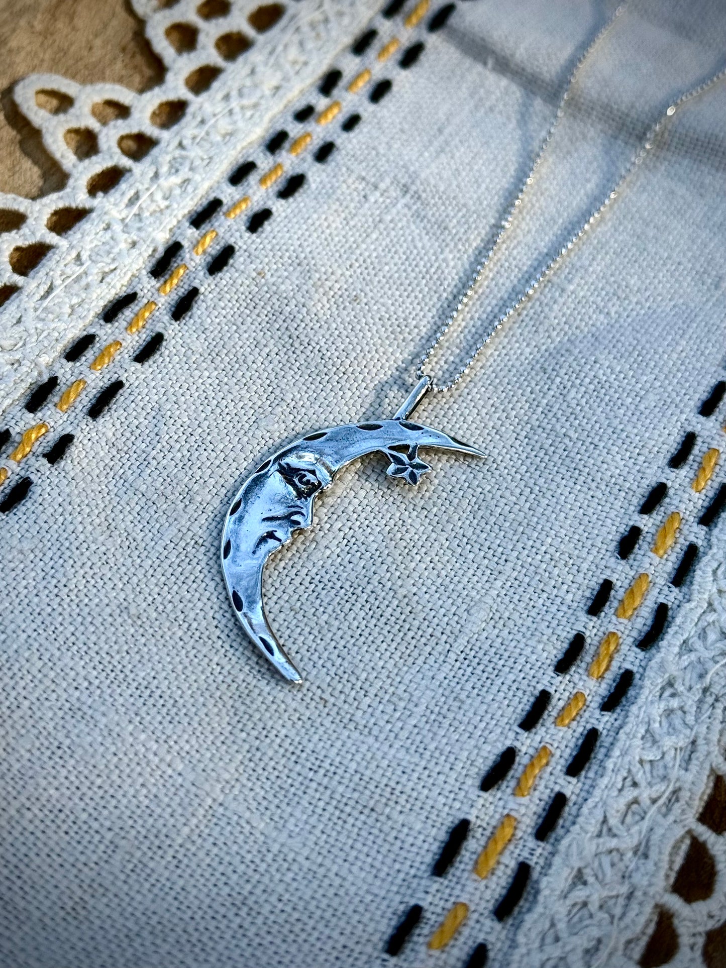 Sterling Silver Man in the Moon Necklace