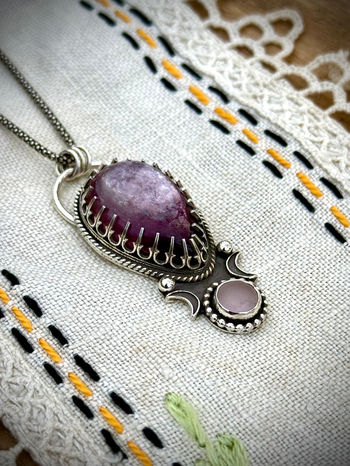 Lepidolite & Sea Glass Pendant