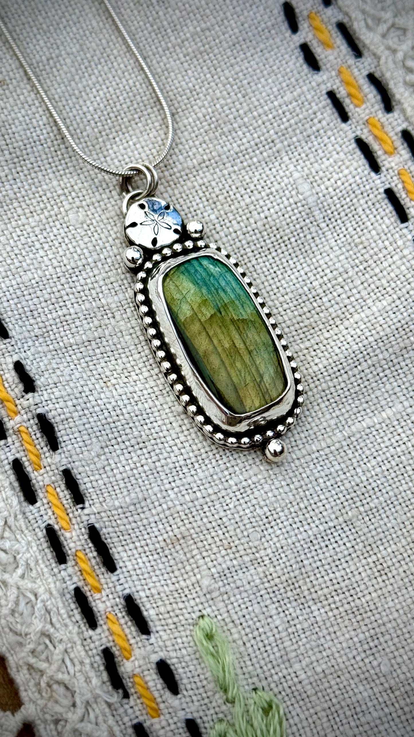 Beachy Labradorite Sand Dollar Necklace