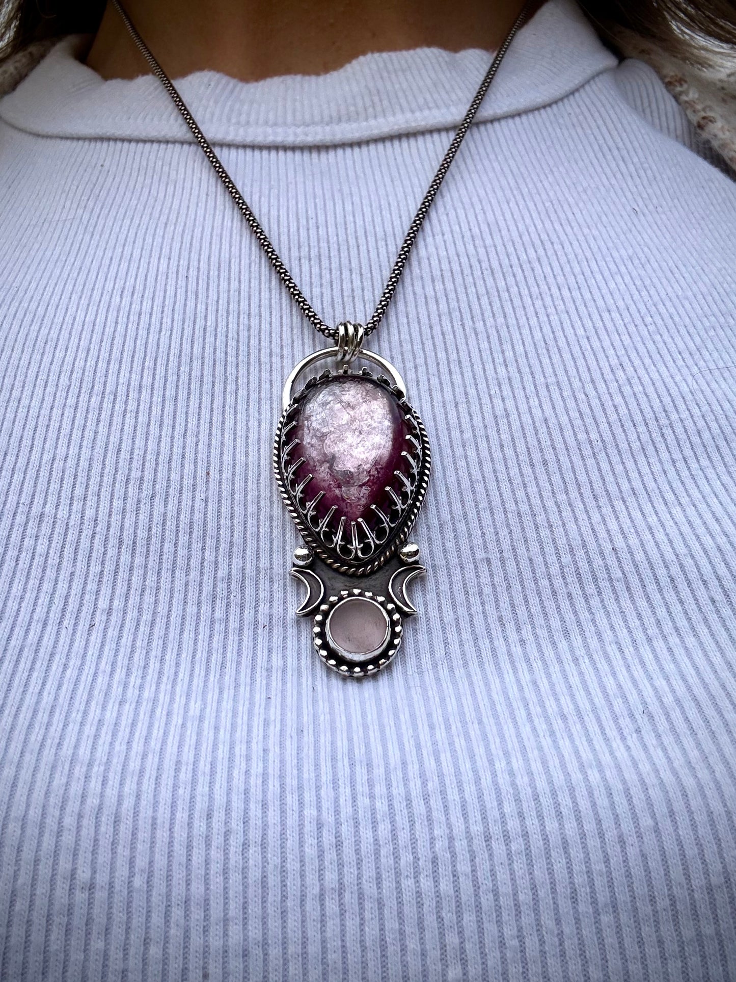 Lepidolite & Sea Glass Pendant