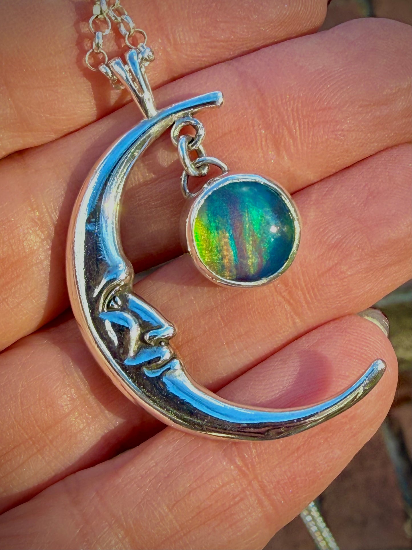 Aura Opal Man in the Moon Necklace