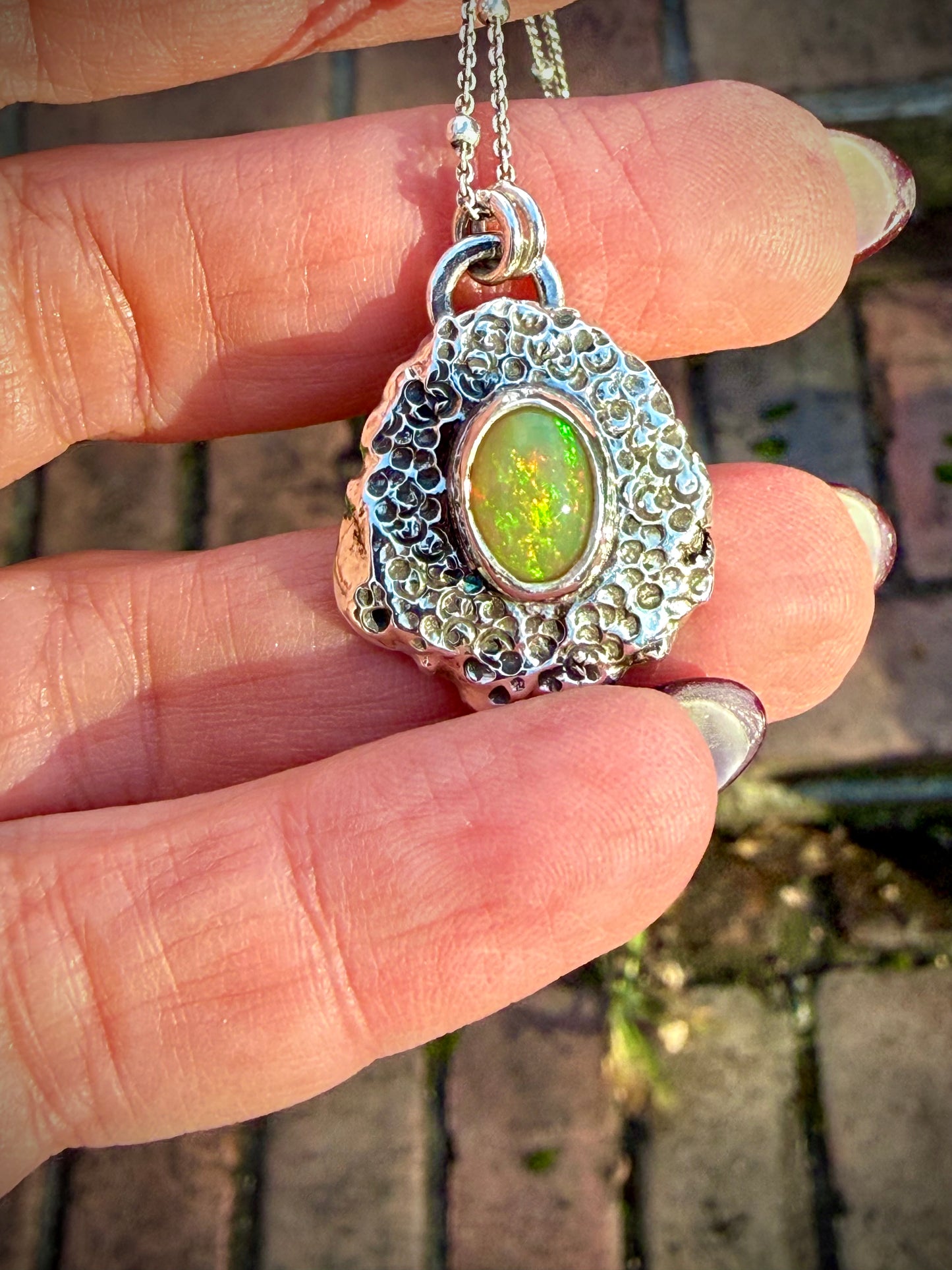 Melted Metal Opal Necklace