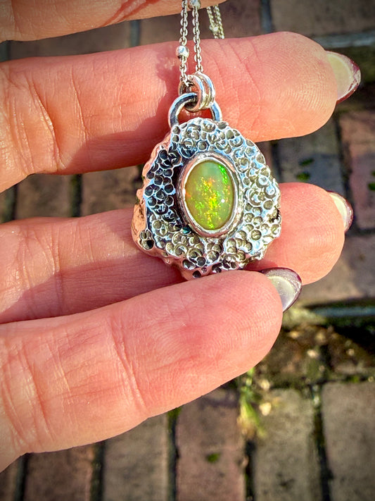 Melted Metal Opal Necklace