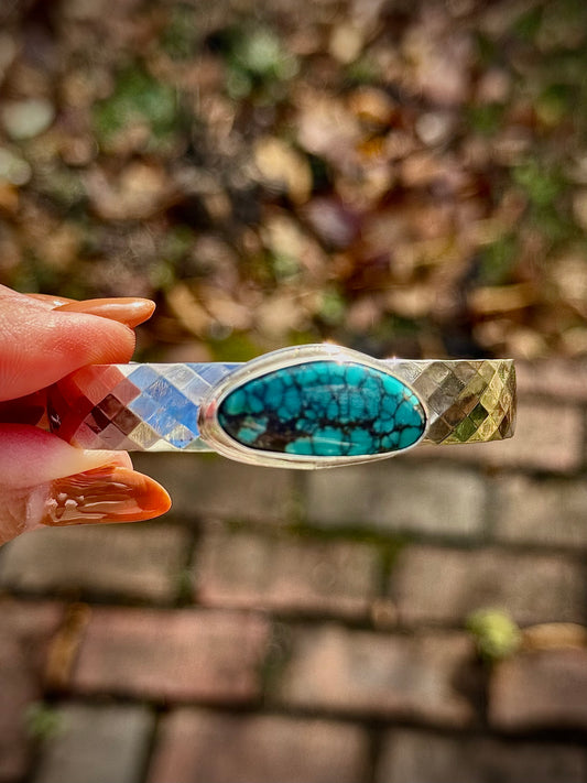 Hubei Turquoise Faceted Silver Cuff