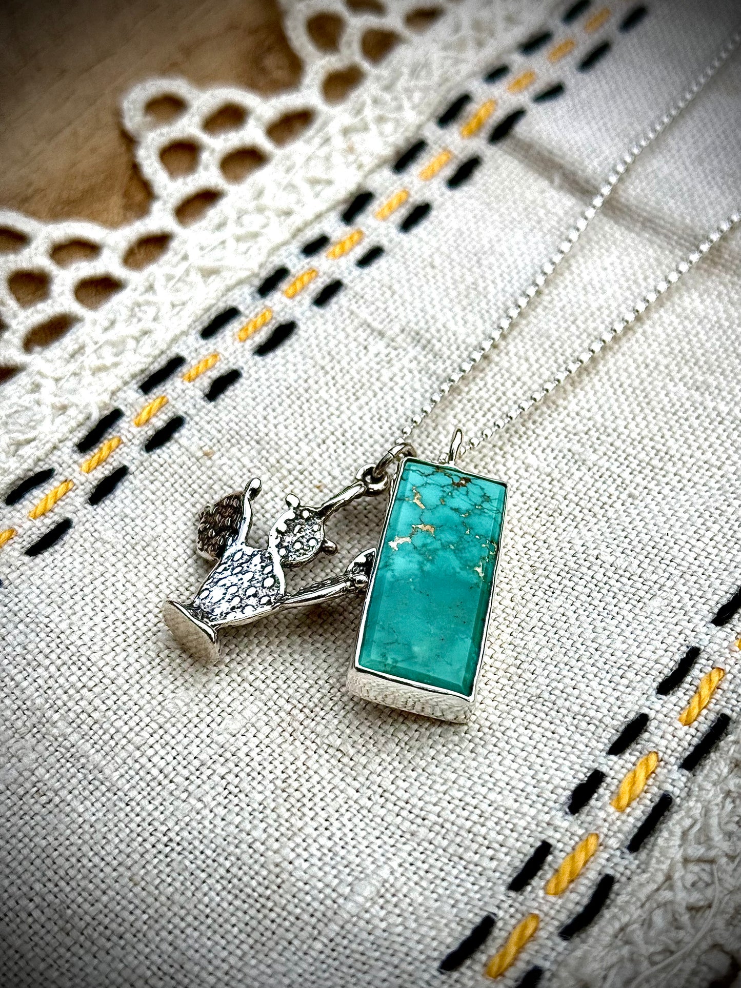Emerald Valley Turquoise and Cactus Charm Necklace