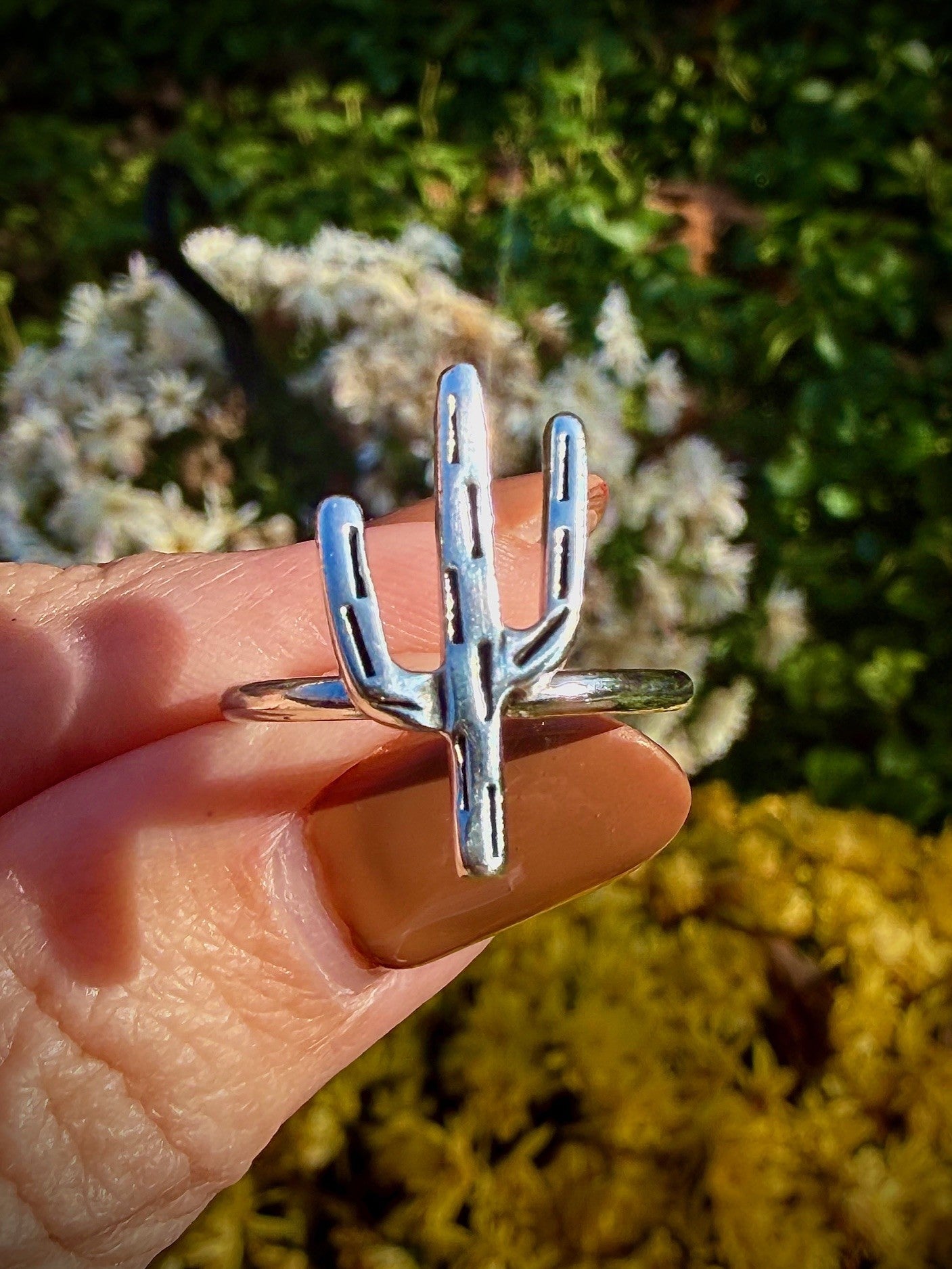 Simple Sterling Silver Cactus Ring (Size   6.75)
