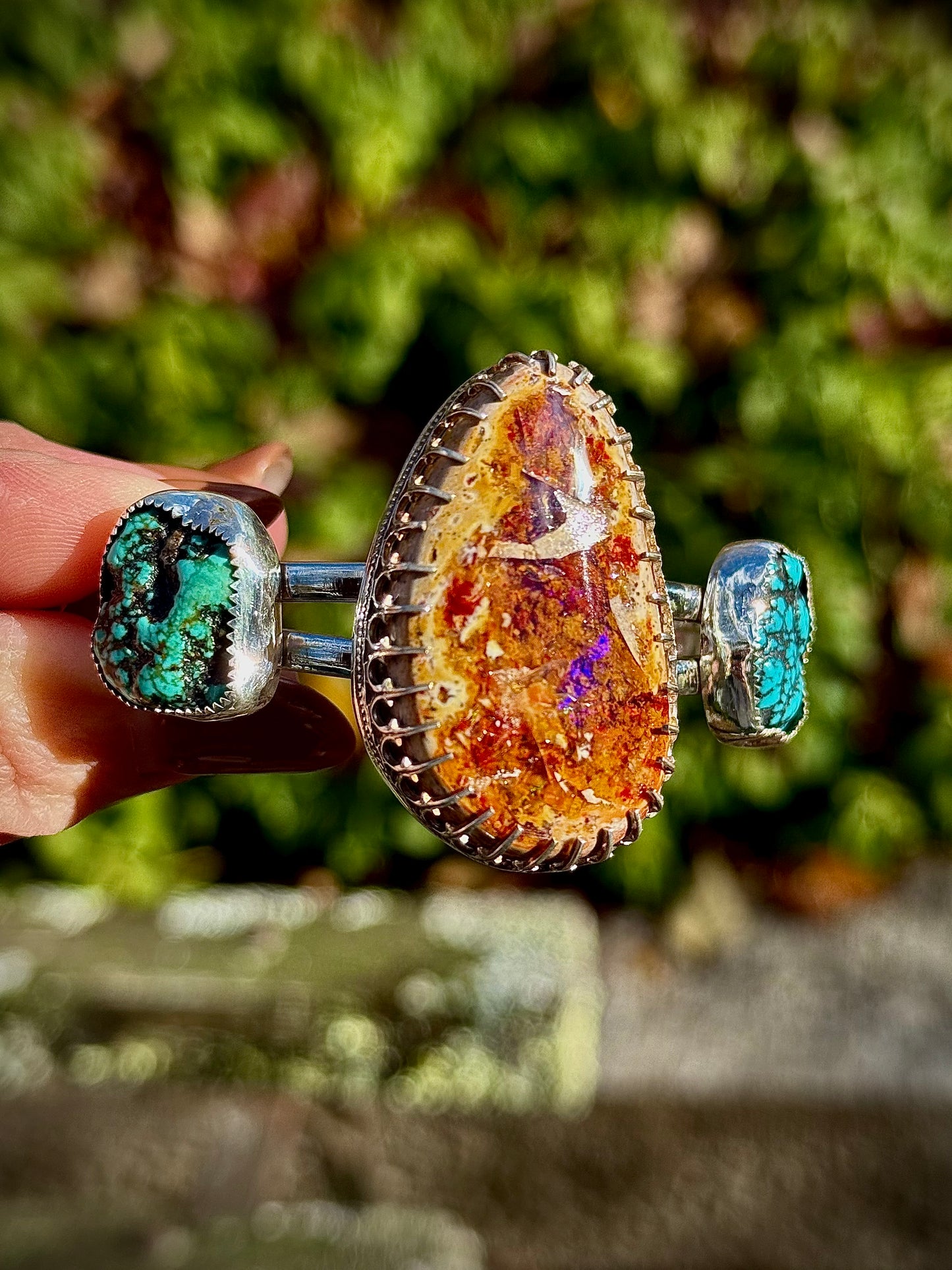 Large Mexican Fire Opal & Turquoise Nugget Cuff