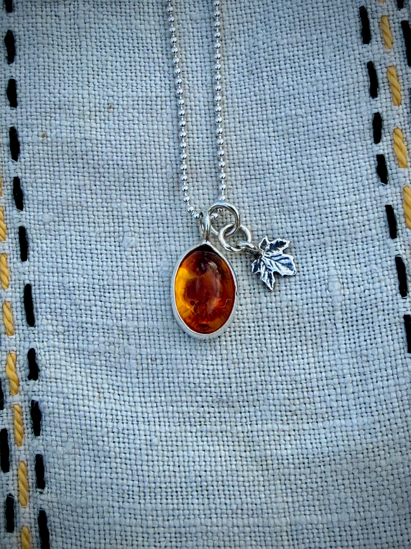 Baltic Amber and Maple Leaf Charm Necklace