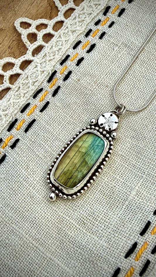 Beachy Labradorite Sand Dollar Necklace