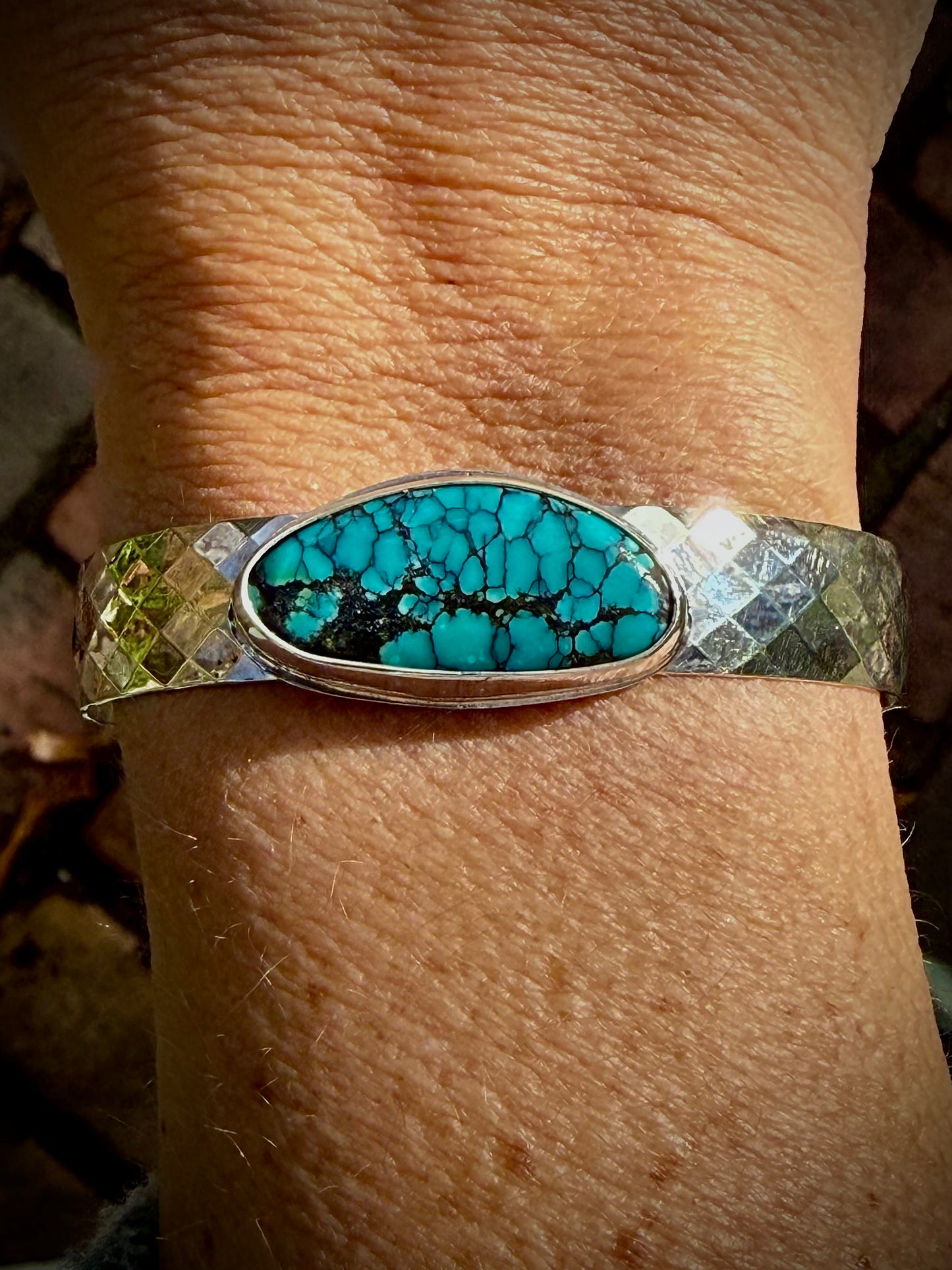 Hubei Turquoise Faceted Silver Cuff