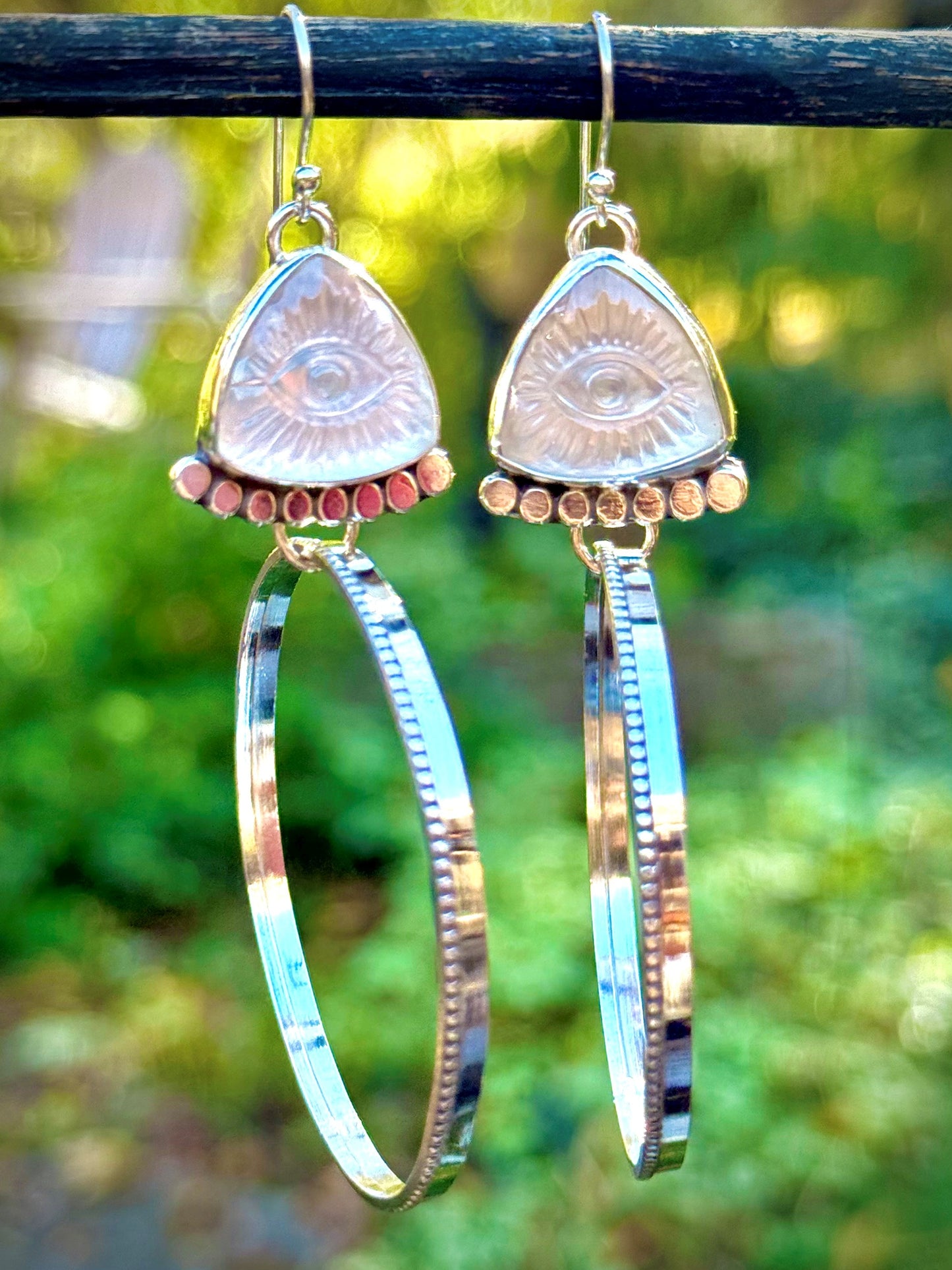 Hand-Carved Mother of Pearl Evil Eye Hoops
