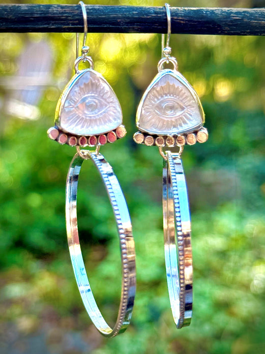 Hand-Carved Mother of Pearl Evil Eye Hoops