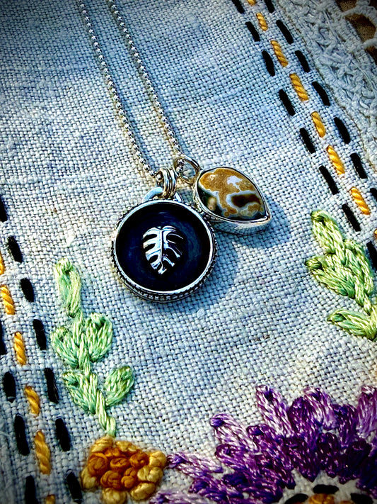 Monstera & Ocean Jasper Charm Necklace