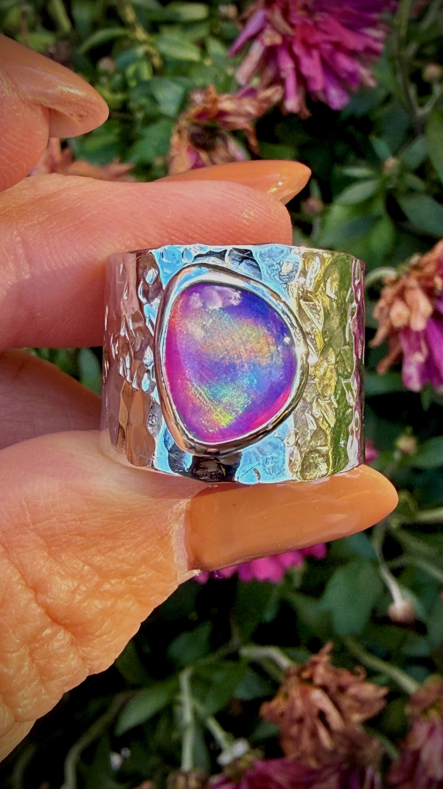 Opal/Quartz Doublet Wide Band Ring (Size 6.5)