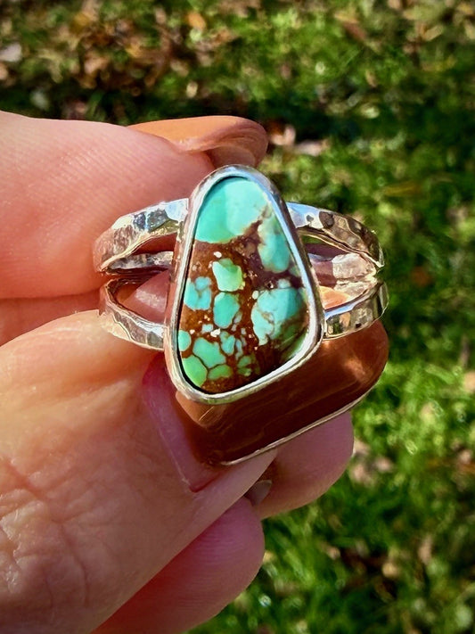 Lone Mountain Turquoise Ring with a Split Shank Band (Size 8.25)