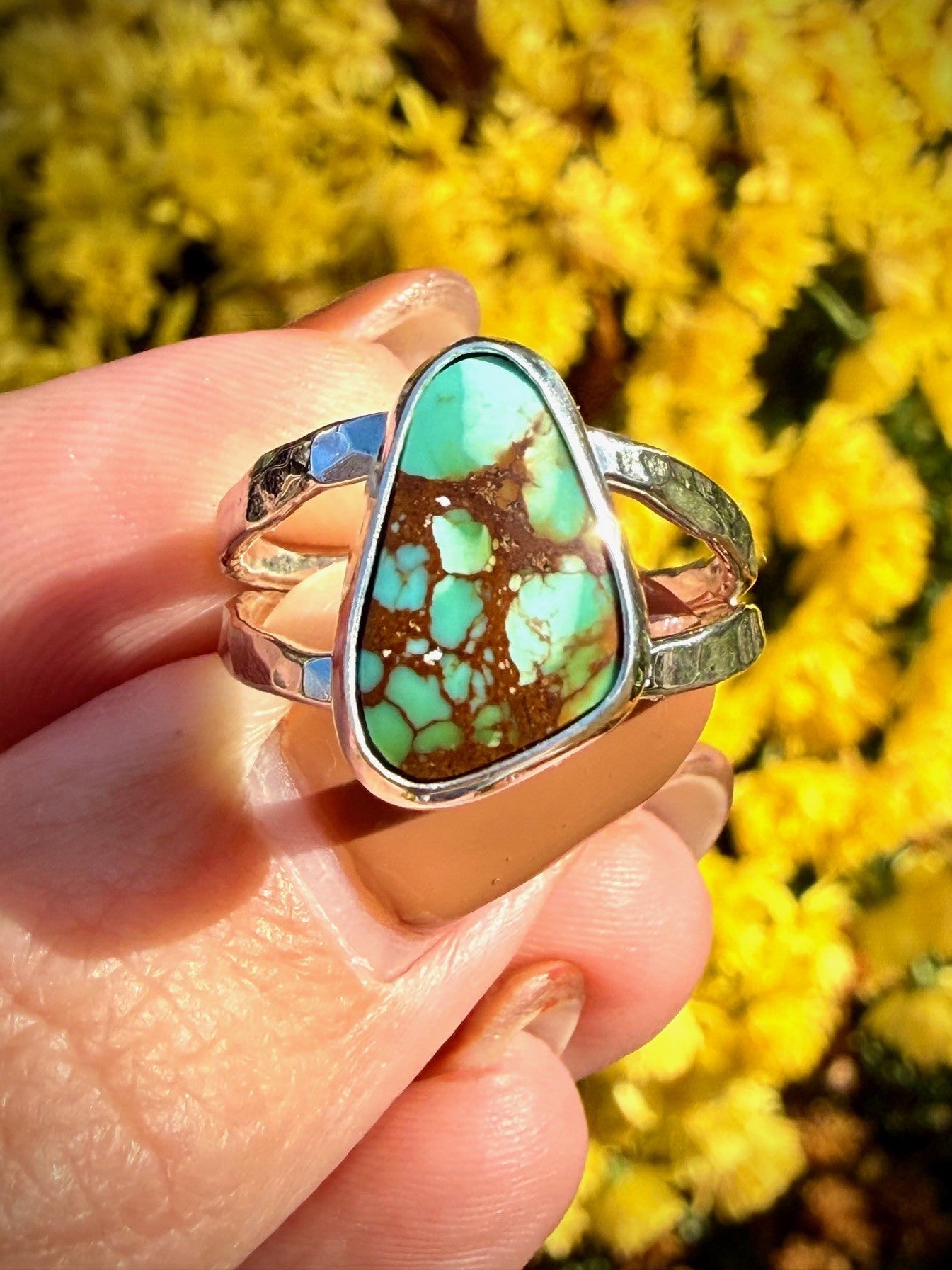 Lone Mountain Turquoise Ring with a Split Shank Band (Size 8.25)