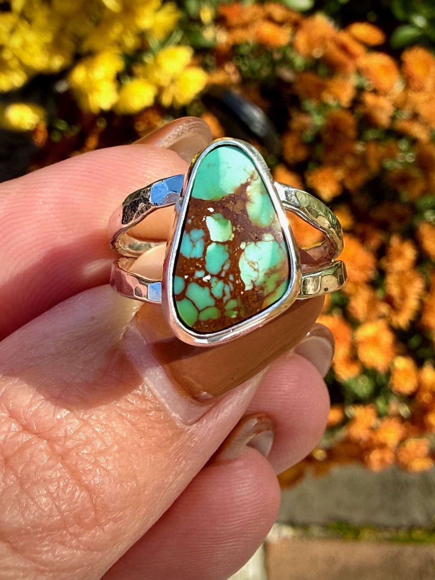 Lone Mountain Turquoise Ring with a Split Shank Band (Size 8.25)