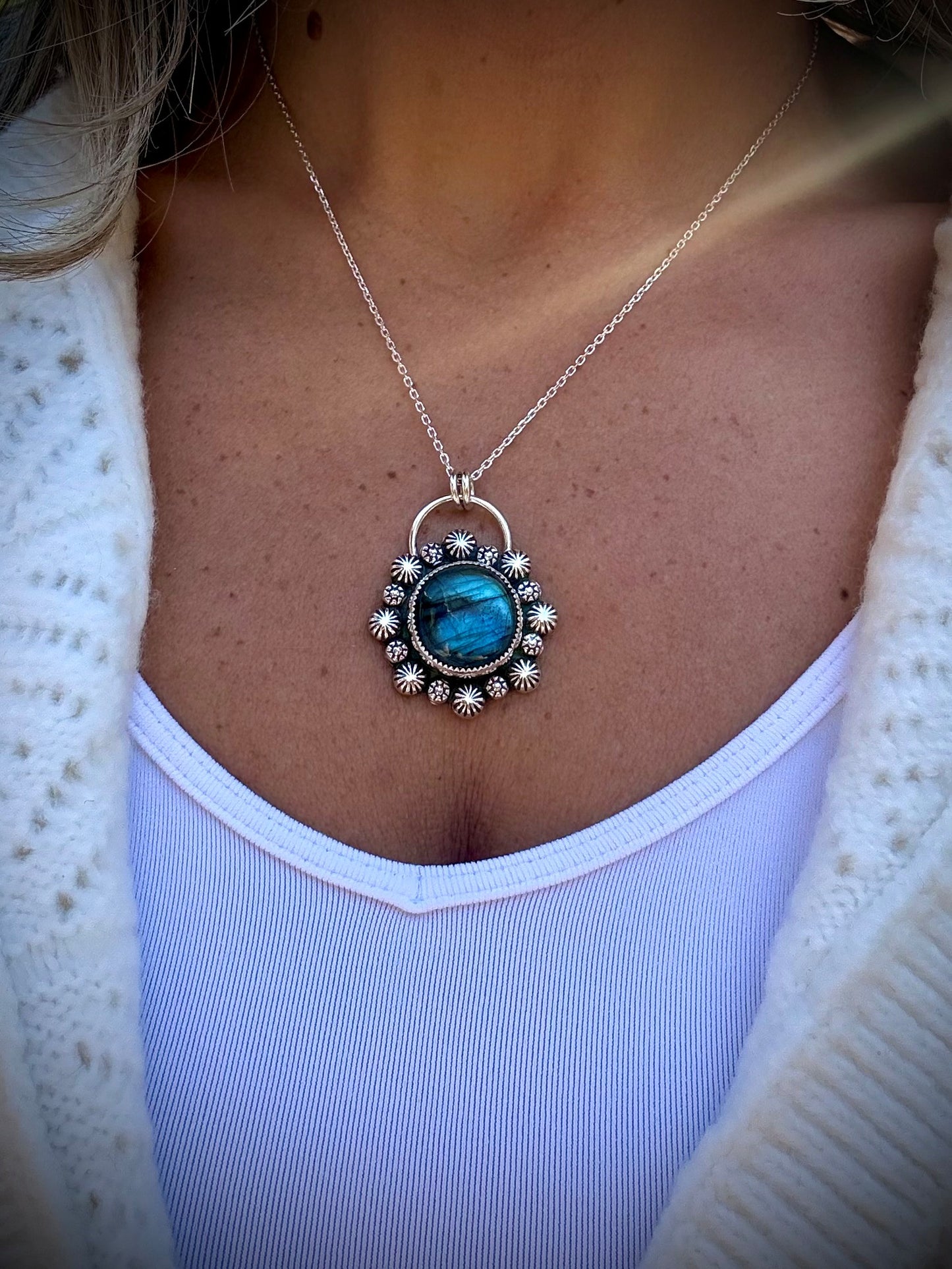 Labradorite Flower Pendant