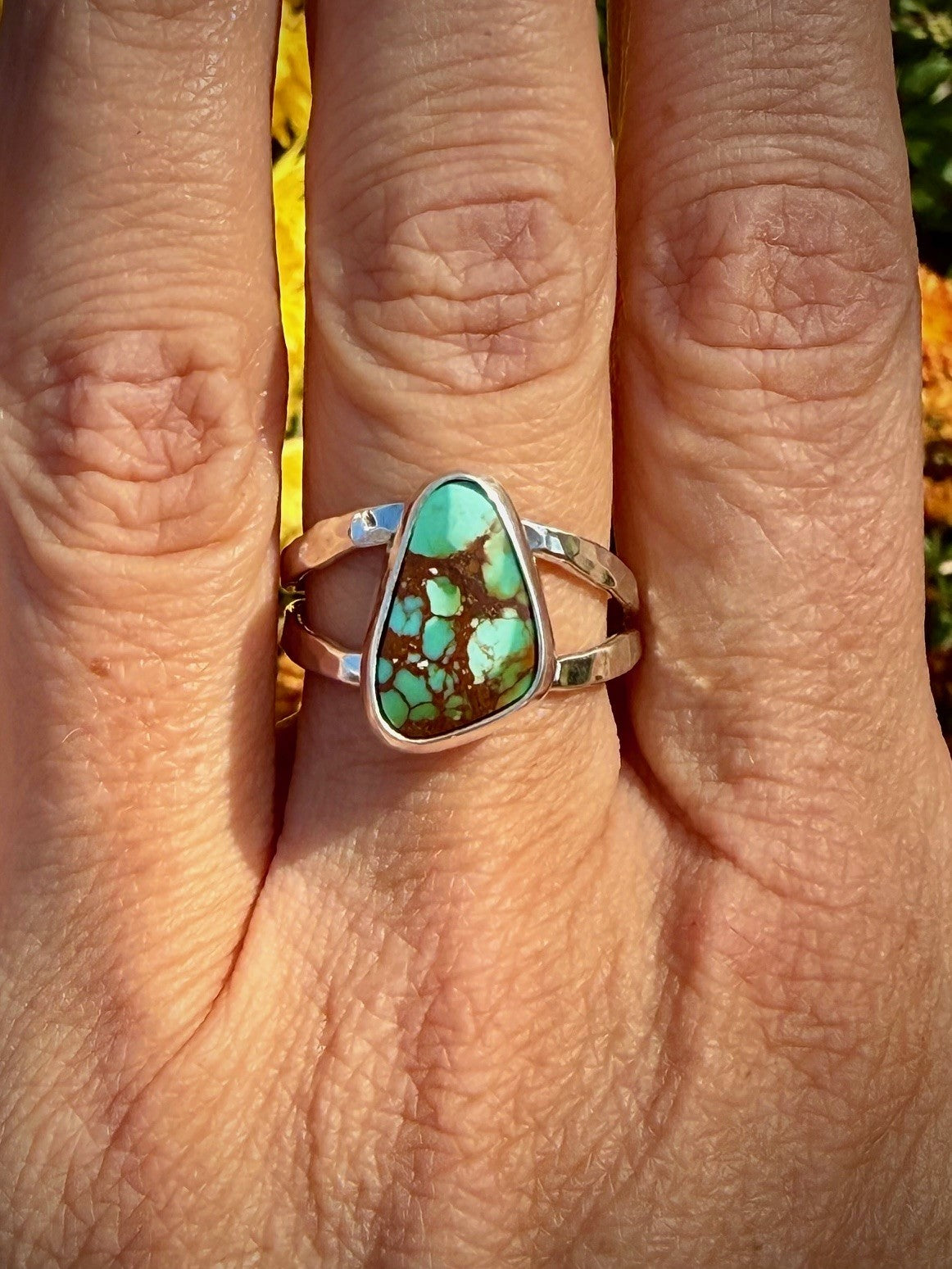 Lone Mountain Turquoise Ring with a Split Shank Band (Size 8.25)